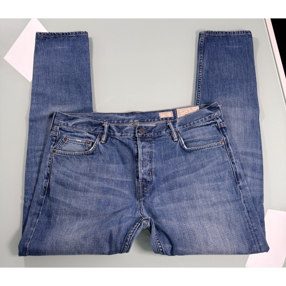 AllSaints Cigarette Skinny Fit Button Fly Pants Mens Blue Denim Preppy -36x32